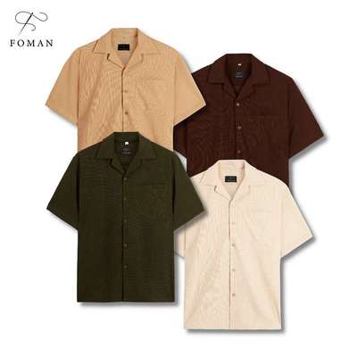 Áo sơ mi nam F FOMAN ngắn tay cổ vest cuban Pansy vải Tổ ong Waffle Cao cấp, thanh lịch, thoáng mát, chống nhăn