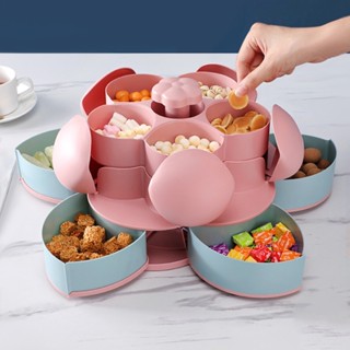  Hộp Mứt Tết Hai Tầng Xoay 360độ Hình Hoa SEN 🍒FREESHIP🍒 Khay Mứt Lúa Mạch 10 Cánh Xoay Tiện Lợi  KGDQT  