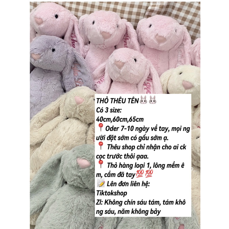 Thỏ Bông Bunny Thêu Tên Cho Bé Làm Quà Tặng, Thỏ Jelly Dễ Thương