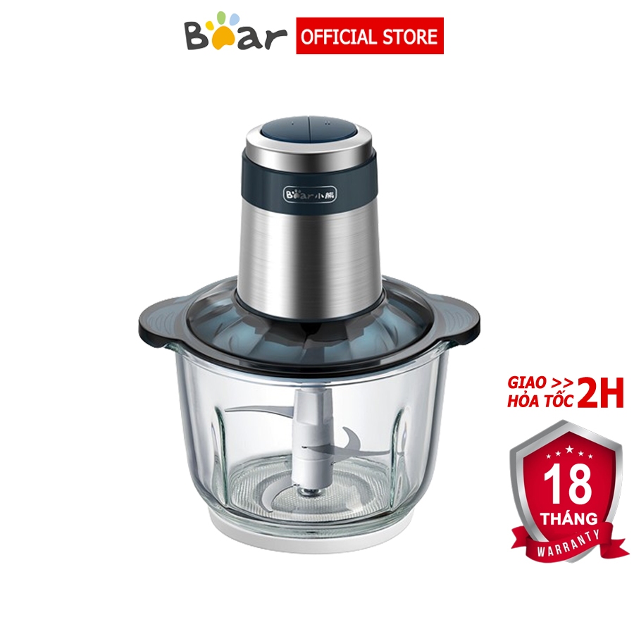 Máy xay thịt đa năng Bear QSJ-C03M1 cối thủy tinh 2L, dao xay 4 lưỡi, xay thịt, cua, cá, rau củ