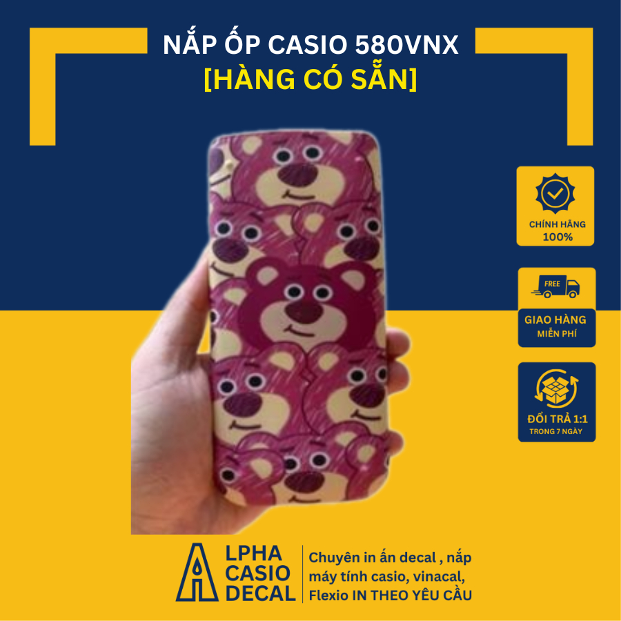 Nắp Ốp Gấu Dâu Lotso cho máy tính Casio 580vnx và 880 BTG nhận in theo yêu cầu màu in công nghệ cao 