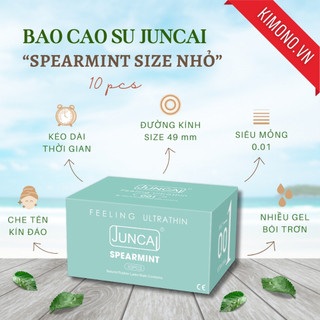 Bao cao su Juncai size nhỏ 49 mm Siêu mỏng 001 Spearmint Hương bạc hà Nhiều gel bôi trơn, Hộp 10 bcs