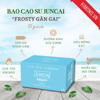 Bao cao su Juncai Gân gai đặc biệt kéo dài thời gian siêu mỏng 001 Frosty 52mm, nhiều gel bôi trơn, Hộp 10 bcs