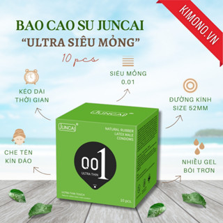 Bao cao su Juncai cao cấp siêu mỏng 001 kéo dài thời gian, gân gai tăng khoái cảm, Hộp 10 bcs