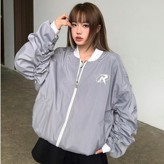 Áo khoác Bomber Pilot tay nhăn thêu REGODS form rộng unisex nam nữ vải dù 2 lớp dày dặn - Bomber Pilot R