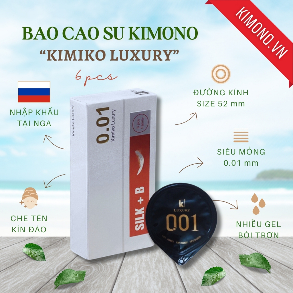 Bao cao su siêu mỏng Kimono luxury 0.01 nhiều gel bôi trơn size 52 gân gai liti kéo dài thời gian, Hộp 10 bcs olo_store