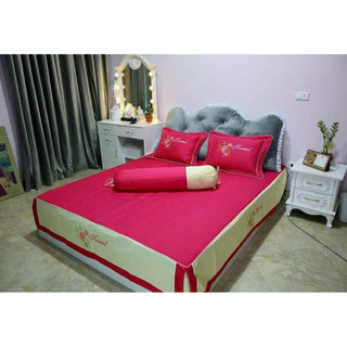 Bộ Ga Gối Gối Ôm Satin Phủ Trần - Thêu Hoa Cao Cấp