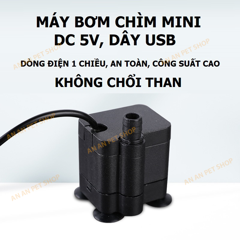 Máy Bơm Chìm Mini không Chổi than, Bơm Bể cá Mini cổng USB, Dòng điện một chiều 5V