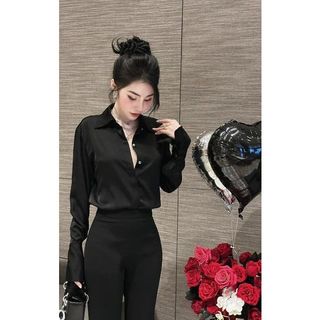 Áo sơ mi lụa đỏ xinh sang chảnh (kèm ảnh thật)