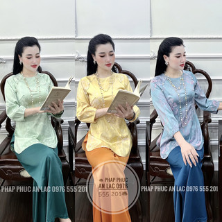 Bộ áo bà ba đi lễ vải lụa hàng châu cao cấp độc lạ sang trọng