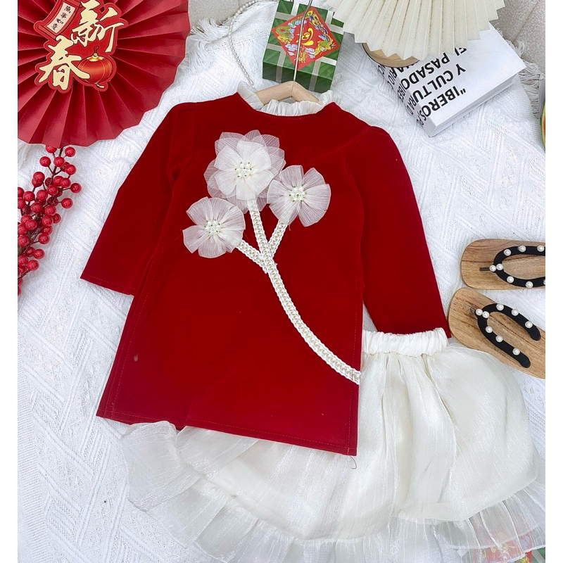set áo dài nhung cao cấp cho bé gái
