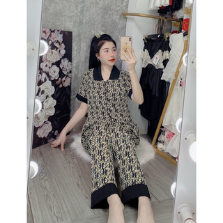 ĐỒ BỘ LỤA MANGO ÁO CỘC QUẦN DÀI CỔ SEN HÌNH