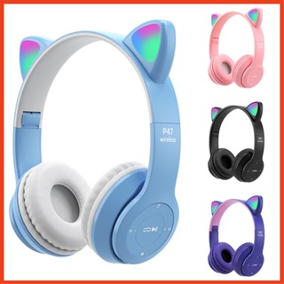 Tai Nghe Mèo Bluetooth P47M PKH470 Chụp Tai, Tai Mèo Dễ Thương Có Mic, Âm Bass Mạnh Mẽ Bảo Hành 12 Tháng