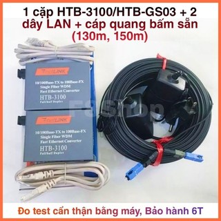Combo converter quang 100/1000Mbps + 130m, 150m cáp quang bấm sẵn + tặng 2 dây LAN bộ chuyển đổi quang điện HTB 3100