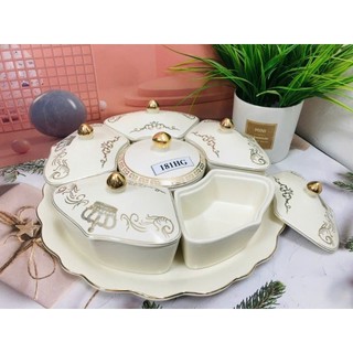 Khay đựng mứt Tết bằng sứ cao cấp hoa văn phong cách Châu Âu