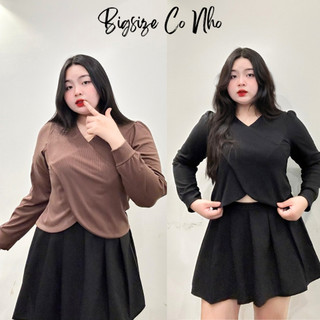 Áo thun nữ bigsize tay dài bo gấu đắp vạt chéo chất vải gân tăm co giãn màu sắc basic đơn giản dành cho nàng chuppy-G58