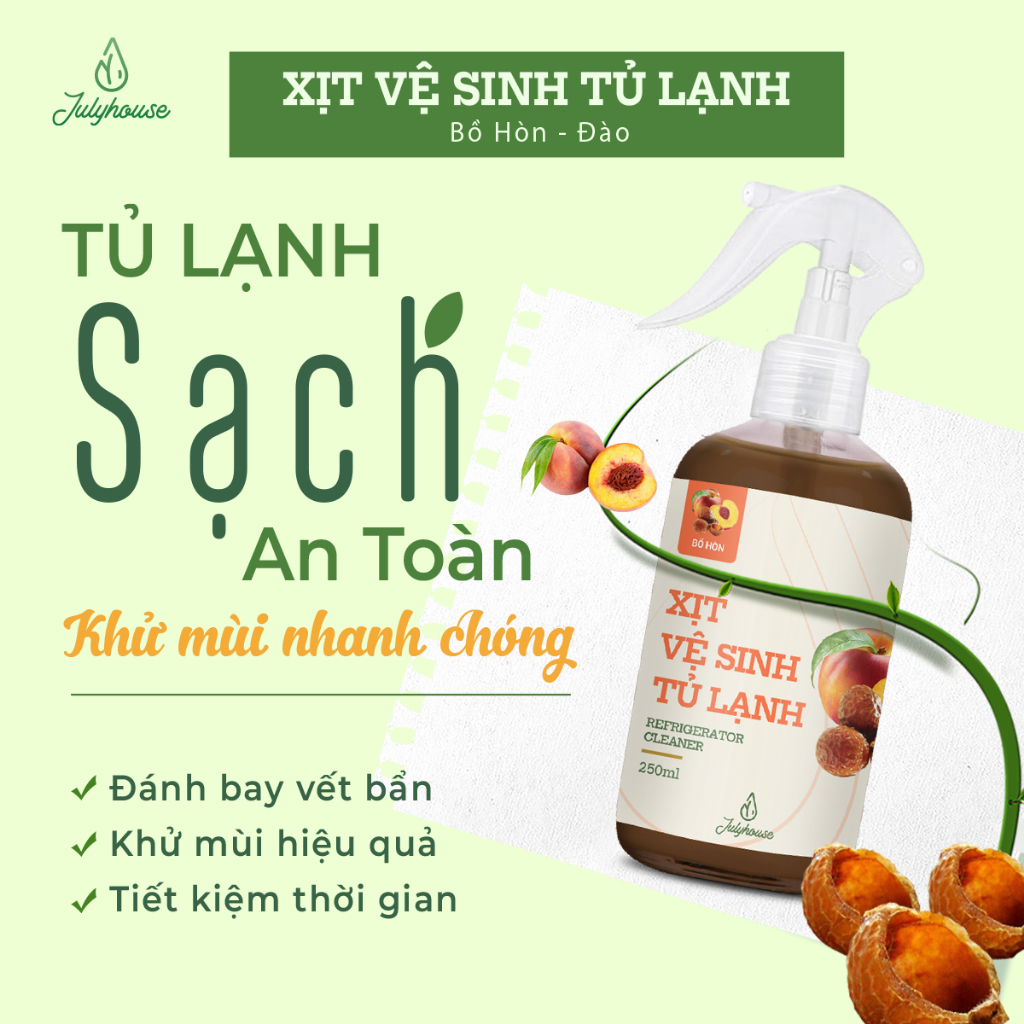 Xịt khử mùi vệ sinh tủ lạnh Julyhouse 250ml chiết xuất bồ hòn hương đào