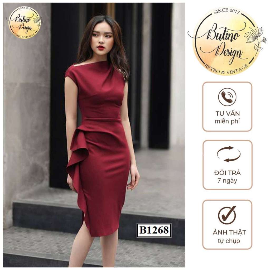 Váy body Nataly B1268 màu đỏ đô - thời trang nữ thiết kế - 3 màu - toon dangs BUTINO SHOP