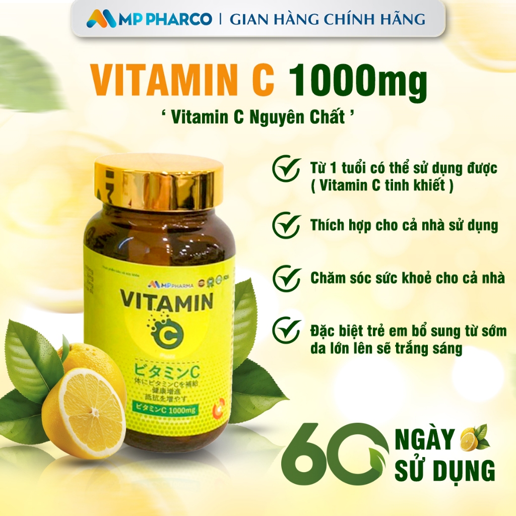 Viên uống bổ sung Vitamin C Plus MPPHARMA sáng da, mờ thâm ,giảm mụn, hỗ trợ sức khỏe đề kháng hộp 60 viên