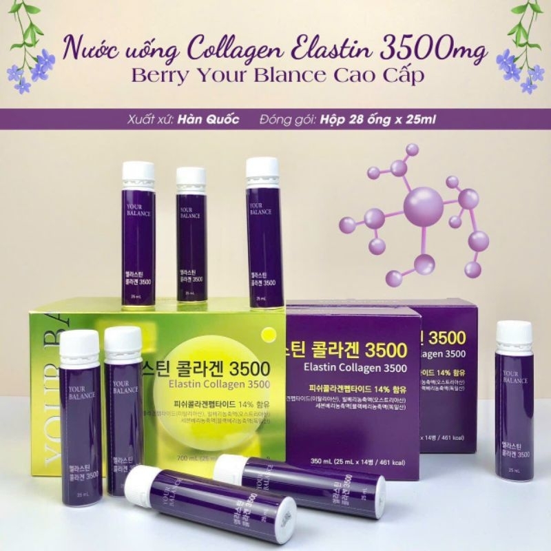 (Chính hãng) Nước uống Collagen Elastin 3500mg Berry Your Balance Cao cấp 28 ống Hàn Quốc