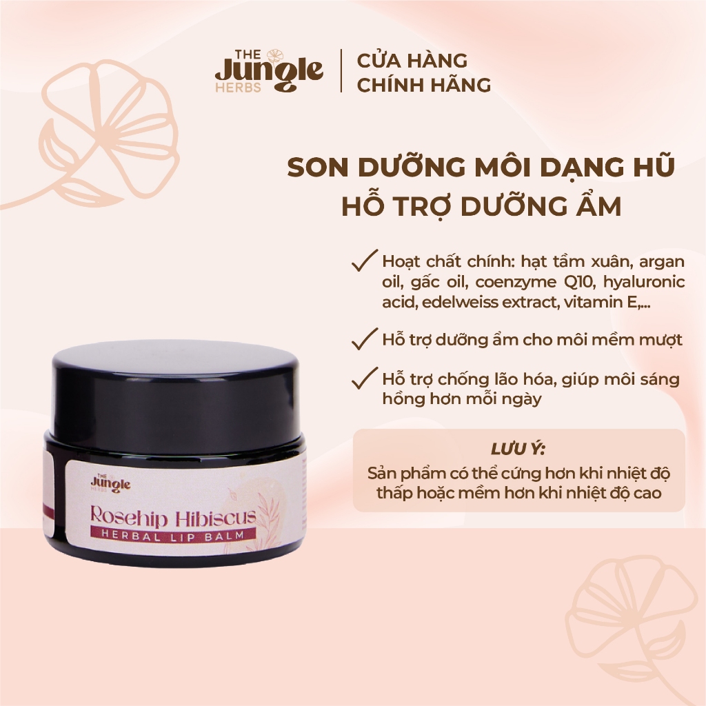 ⚡ FREESHIP⚡ Son dưỡng môi Rosehip Hibiscus Herbal Lip Balm Handmade dưỡng ẩm mềm mượt dạng hũ