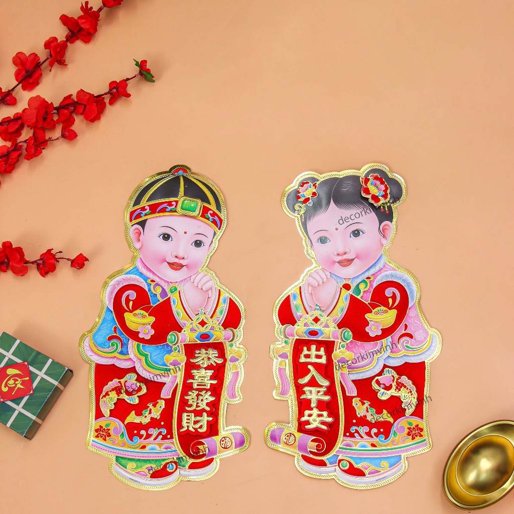 Cặp Hình Dán Bé Chúc Tết HTDX15 Trang Trí Tết