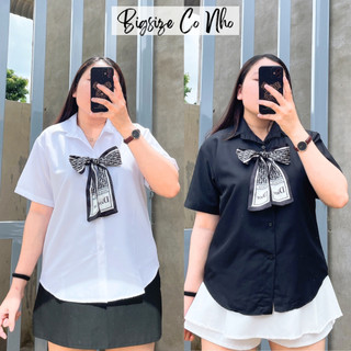 Áo sơ mi bigsize nữ ngắn tay vải lụa mịn mềm mát có nơ tách rời xinh duyên dáng -SM NO LUA
