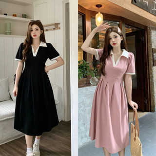 Đầm Polo Bigsize Phối Cổ Trắng Nữ Tay Ngắn,Đầm Dáng Suông Chữ A Big Size Vải Gân Tăm Mềm Mát Thời Trang G94