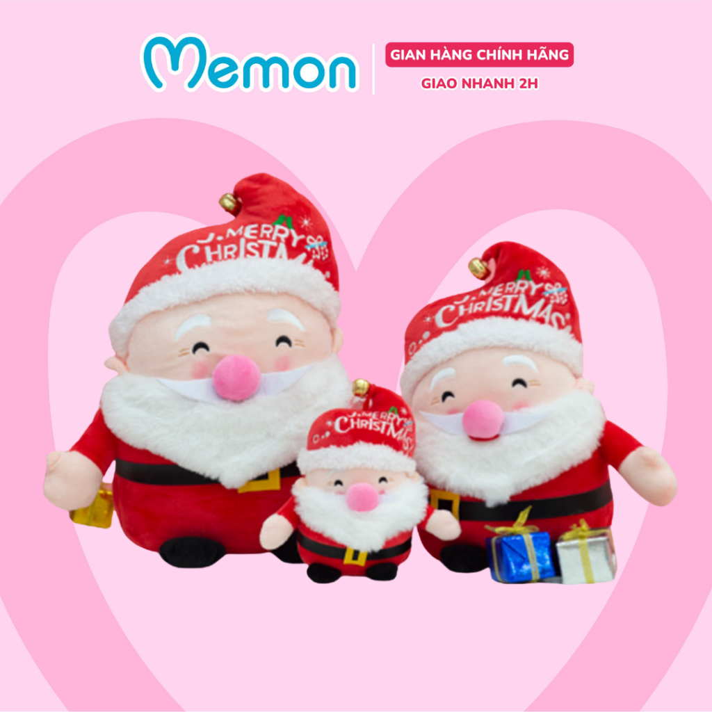 Gấu Bông Ông Già Noel Béo Ngồi Mũ Chuông Cao Cấp Memon