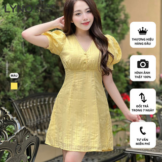 Đầm chữ A cúp ngực LYNO chất cotton thêu hoa và lót lụa, có dây kéo sau_AB0313