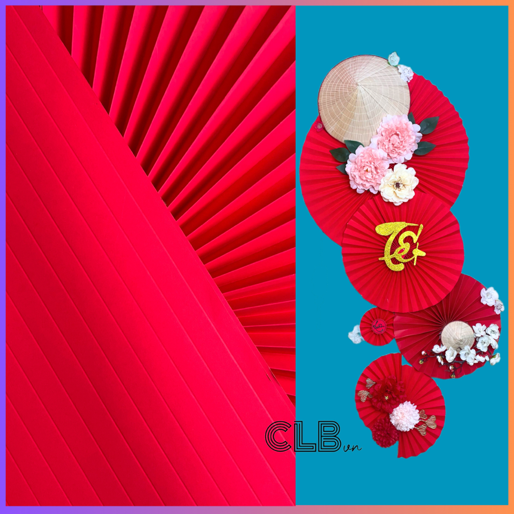 Giấy Lụa Đỏ Gấp Quạt Có Nếp Gấp Sẵn Làm Set Phụ Kiện Trang Trí Tết 2024 Tự Gắn- Keo Nến- Máy Gắn Keo - Giấy Loại 1