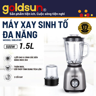Máy xay sinh tố Goldsun GBL4140 công suất 500W 2 cối xay thủy tinh cao cấp lưỡi dao 6 cánh inox không gỉ