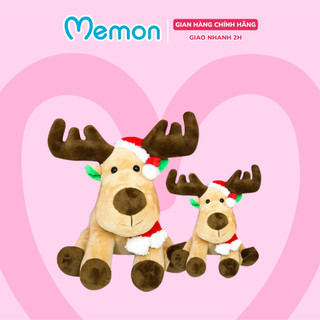 Gấu Bông Giáng Sinh Tuần Lộc Ngồi Đội Mũ Noel Cao Cấp Memon