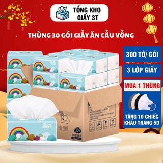 Giấy ăn rút cầu vồng thùng 30 gói khăn giấy ăn cầu vồng loại 1 màu trắng 3 lớp siêu dai mềm mịn