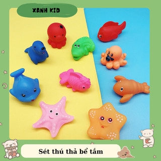 Set 5 con thú đồ chơi nhà tắm phát tiếng kêu chít chít cho bé, thú thả chậu tắm còi kêu chip chip, vịt chíp chíp
