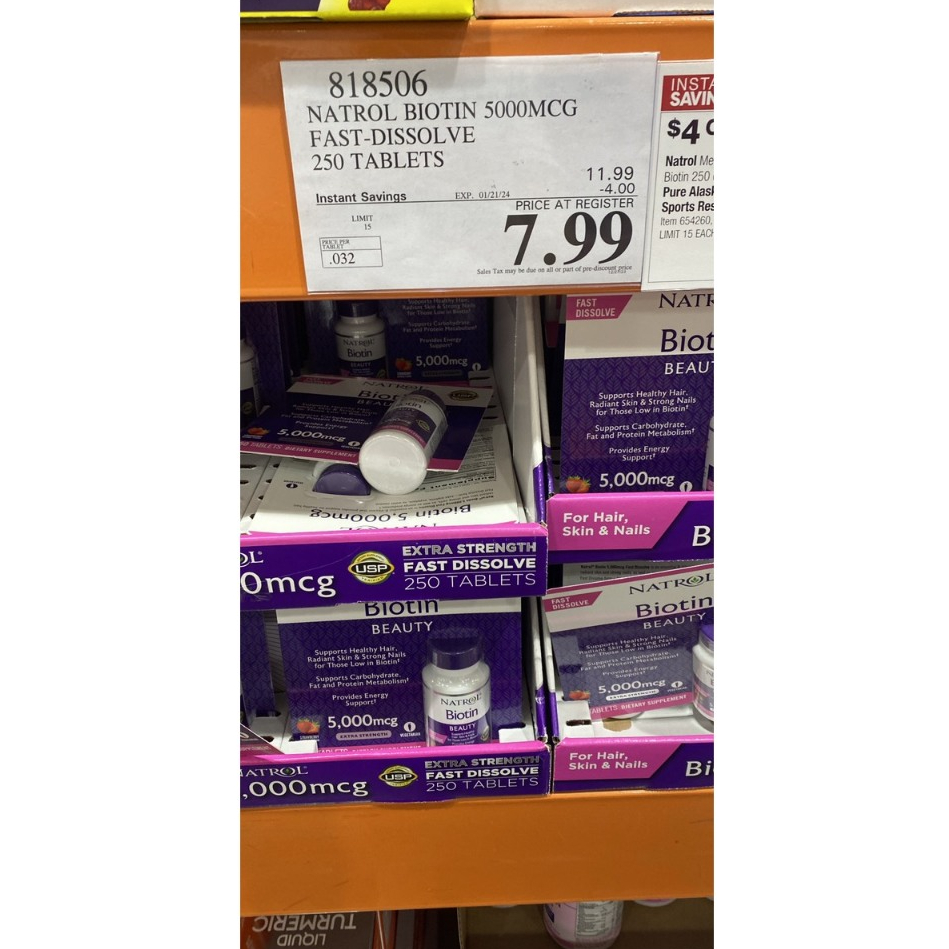 Viên uống Natrol Biotin 5000mcg 250 viên biotin ngậm 250 viên của Mỹ