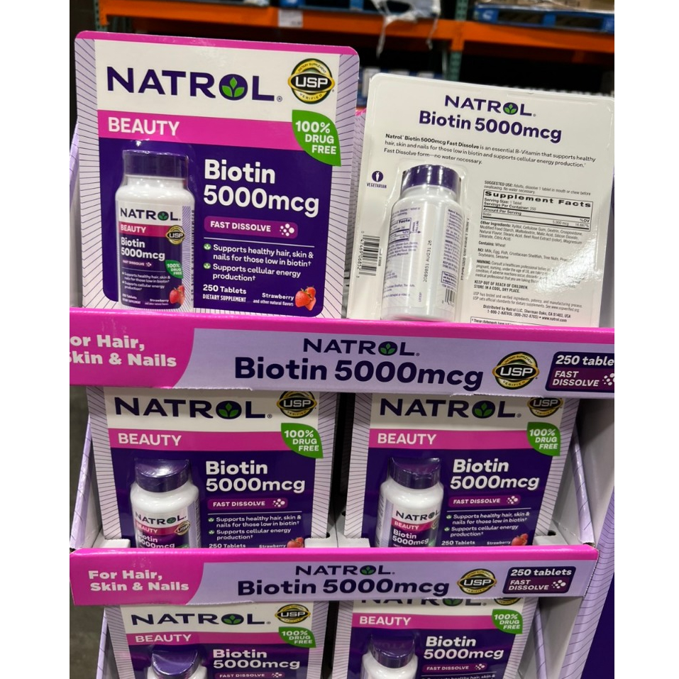 Viên uống Natrol Biotin 5000mcg 250 viên biotin ngậm 250 viên của Mỹ
