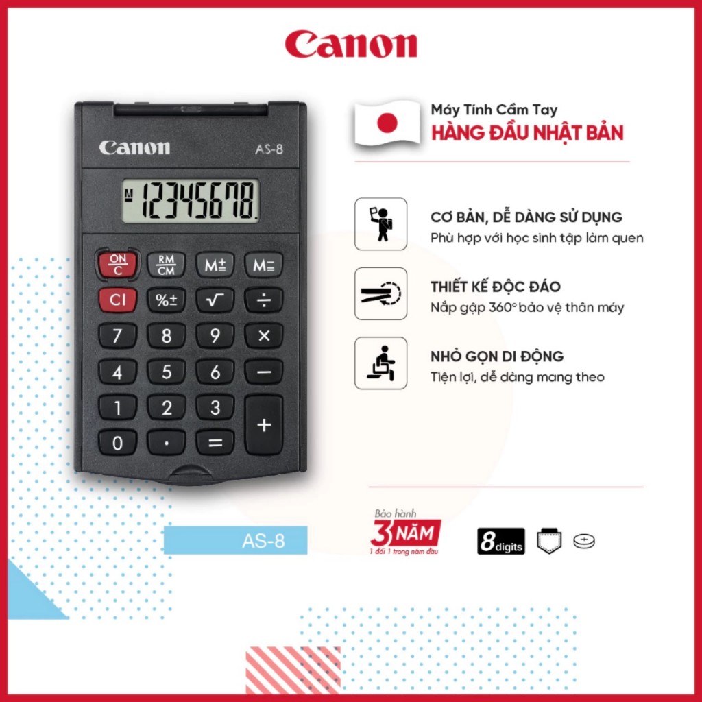 Máy Tính Cầm Tay Mini Canon Calculator | Siêu Nhỏ Gọn Cho Học Sinh | Nắp Gập 360 Độ | Tiện Lợi Khi D