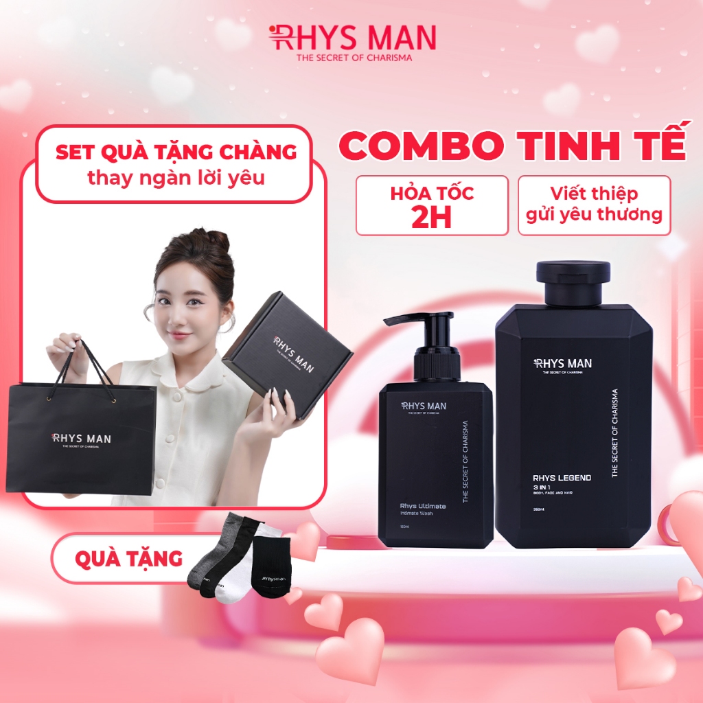 Bộ Quà Tặng Nam - Sữa tắm gội nam 3 in 1 Legend hương nước hoa 350 ml & Dung dịch vệ sinh nam Ultimate 100ml RHYS MAN