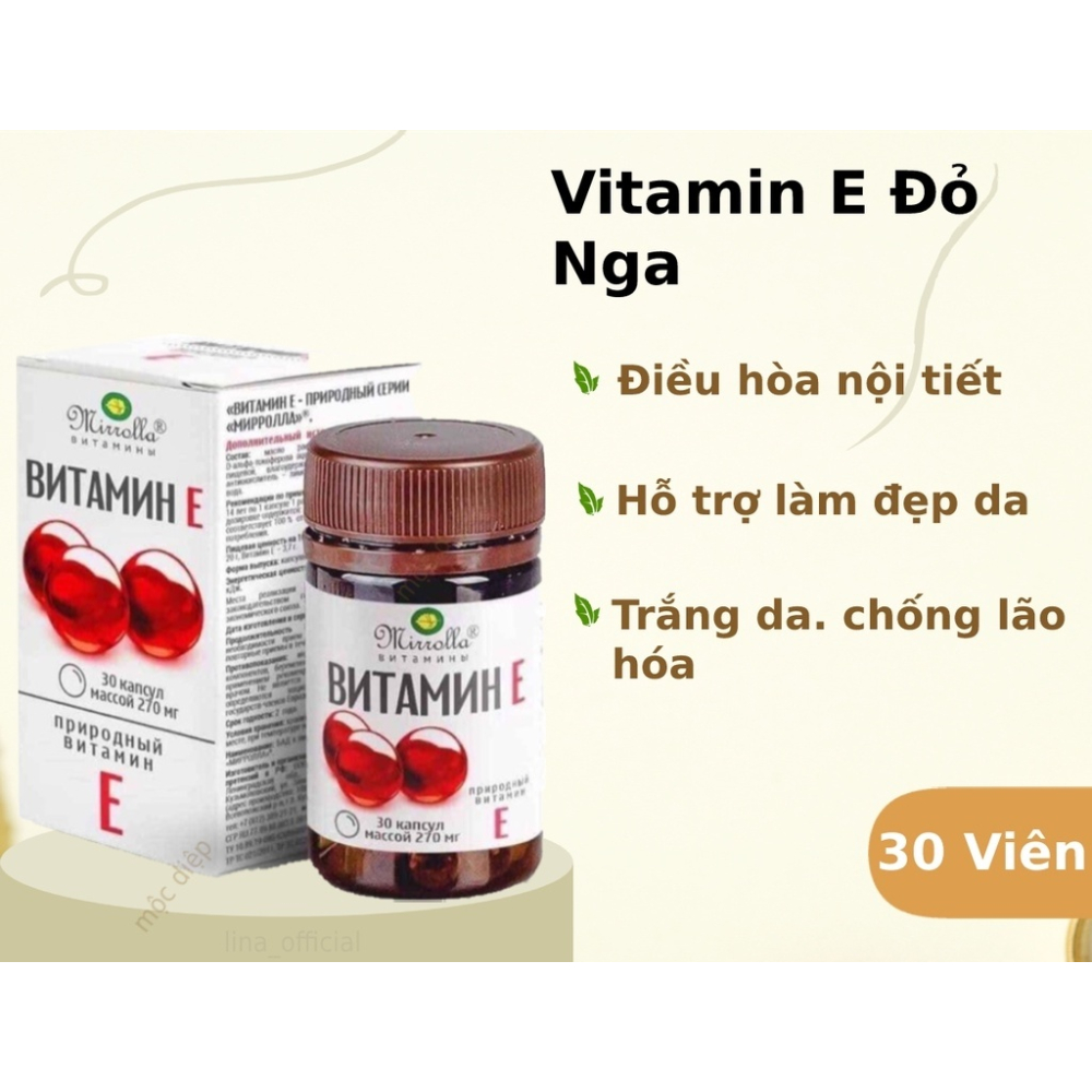 Vitamin E đỏ Nga Mirrolla 270mg hỗ trợ cấp ẩm làm đẹp da