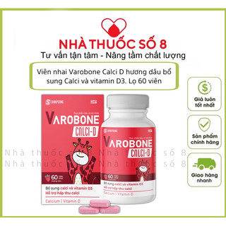Viên nhai Varobone Calci D hương dâu bổ sung Calci và vitamin D3. Lọ 60 viên