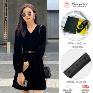 Thắt lưng da nữ bản nhỏ kèm hộp quà lụa sang trọng dây nịt nữ mặt khóa mạ vàng sáng chống xước t32