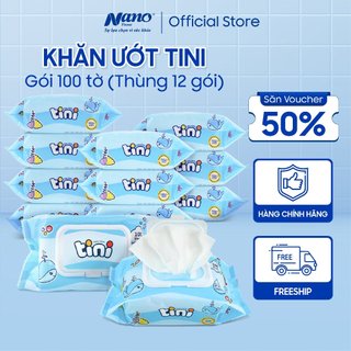  Khăn giấy ướt Tini 100 tờ, Khăn ướt cho bé Nano chính hãng an toàn dịu nhẹ- Nano Tissue