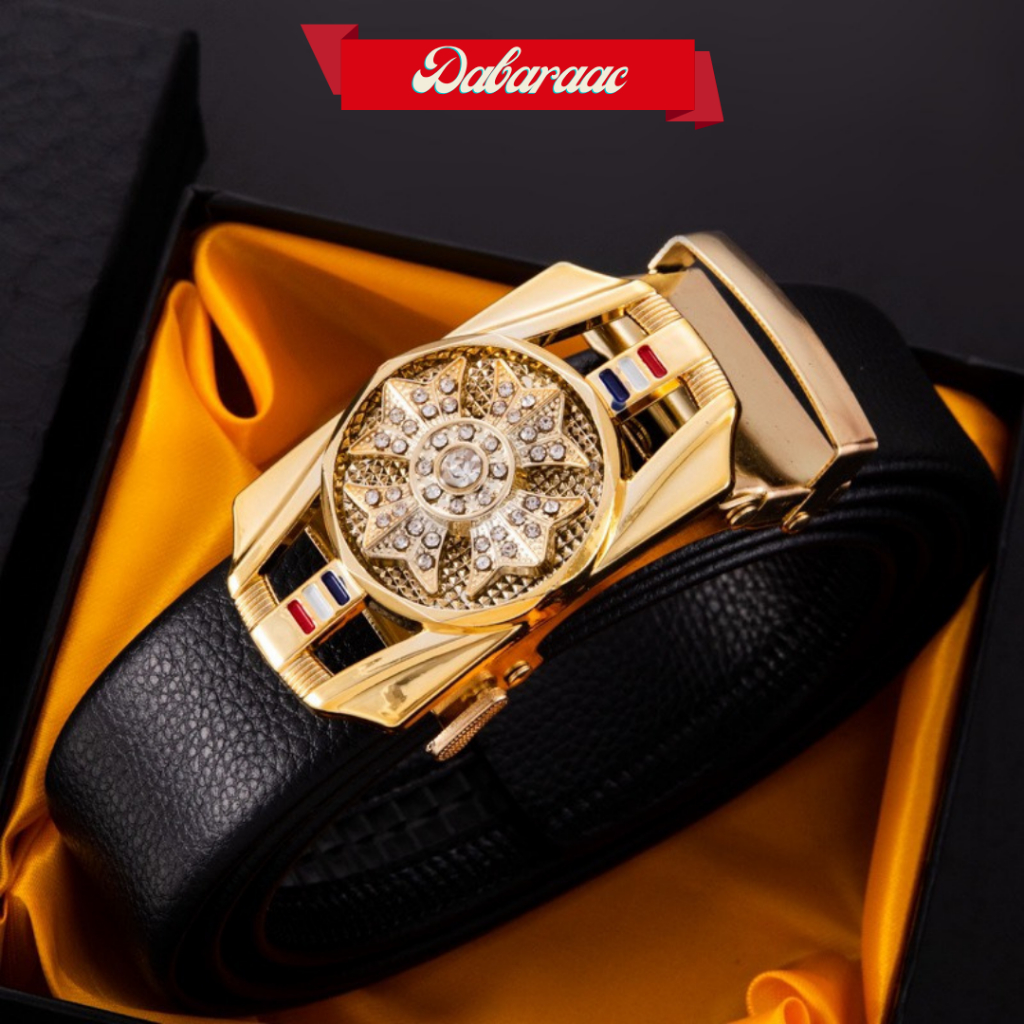 Thắt lưng nam DABARAAC lịch lãm mặt đính đá xoay 360 độ, khóa tự động mạ kim sang trọng TL23