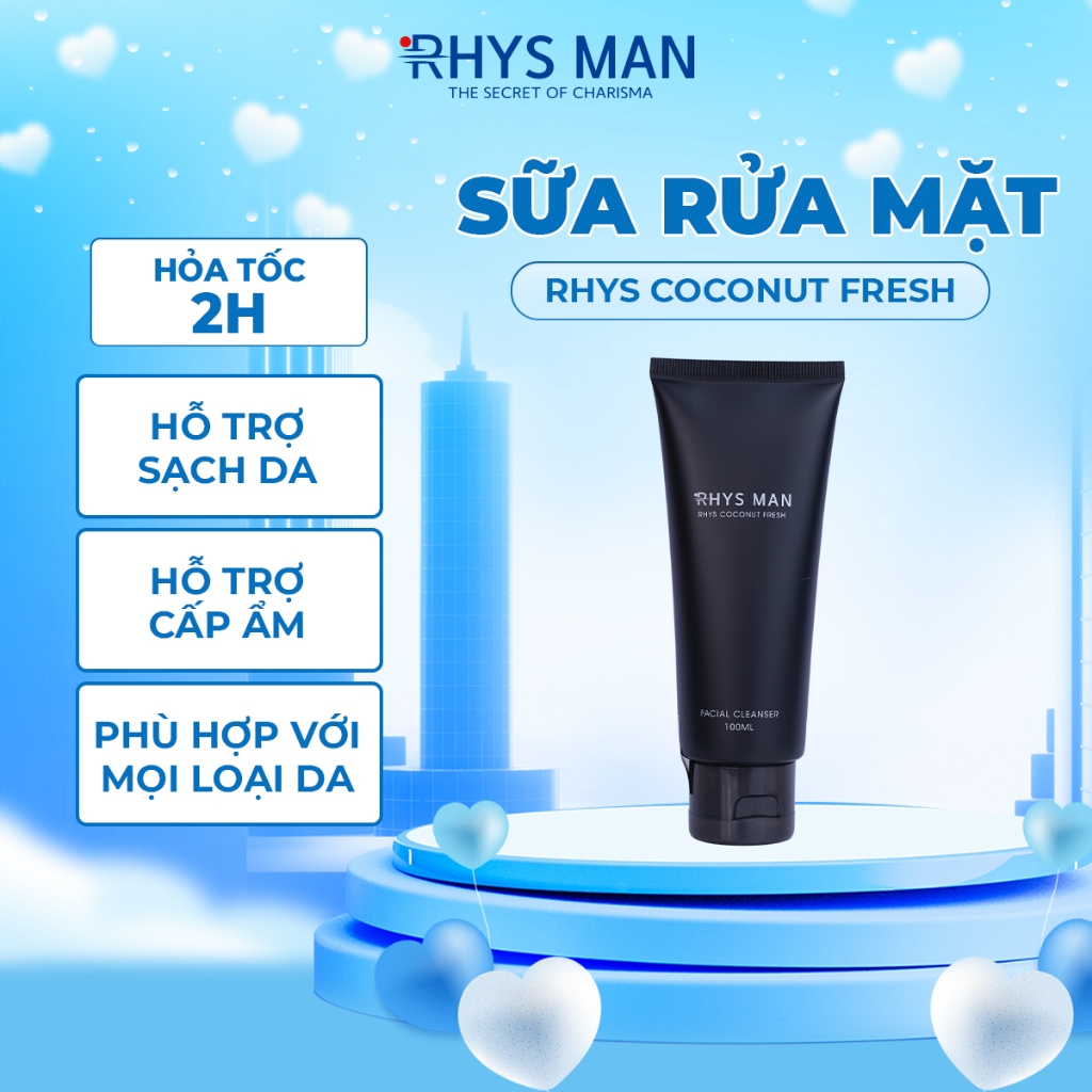 Sữa rửa mặt nam RHYS MAN hương dừa thơm mát Rhys Coconut Fresh 100ml- Hàng chính hãng