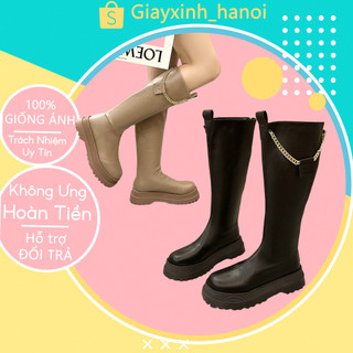 Bốt đùi nữ chất da mềm dành cho bạn bắp chân to, Giày bốt nữ cao cổ phối khoá kiểu dáng cá tính dễ phối đồ