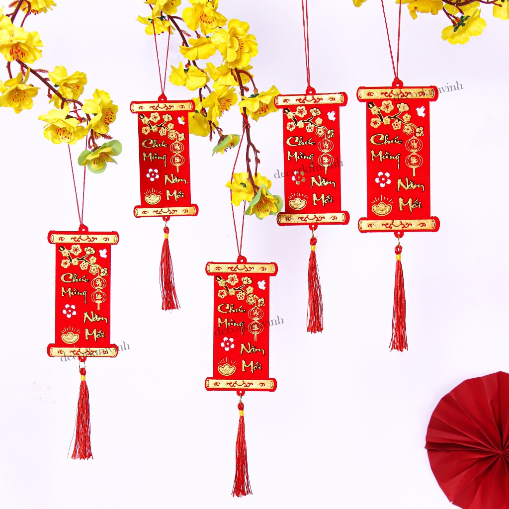 Set 5 Dây Treo DAY63 Liễn Nhung Hoa Mai Trang Trí Cây Tết Ngày Xuân