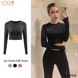 Áo tập gym yoga nữ croptop cổ tròn tay dài bó sát gợi cảm thoáng khí F010 YOGO