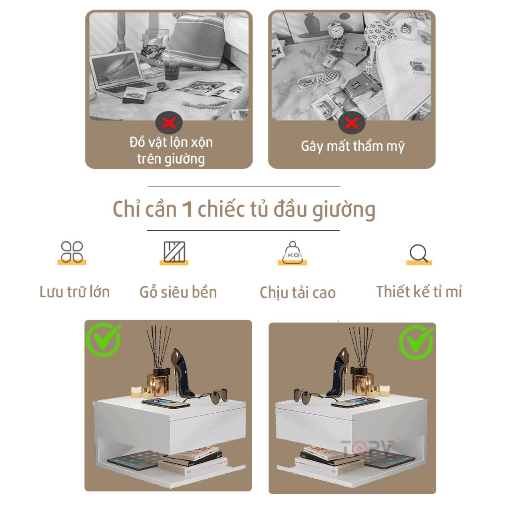 Kệ đầu giườngkèm đèn ngủ sạc không dây thông minh tủ tab đầu giường mini táp decor gỗ để kê phòng ngủ | BigBuy360 - bigbuy360.vn