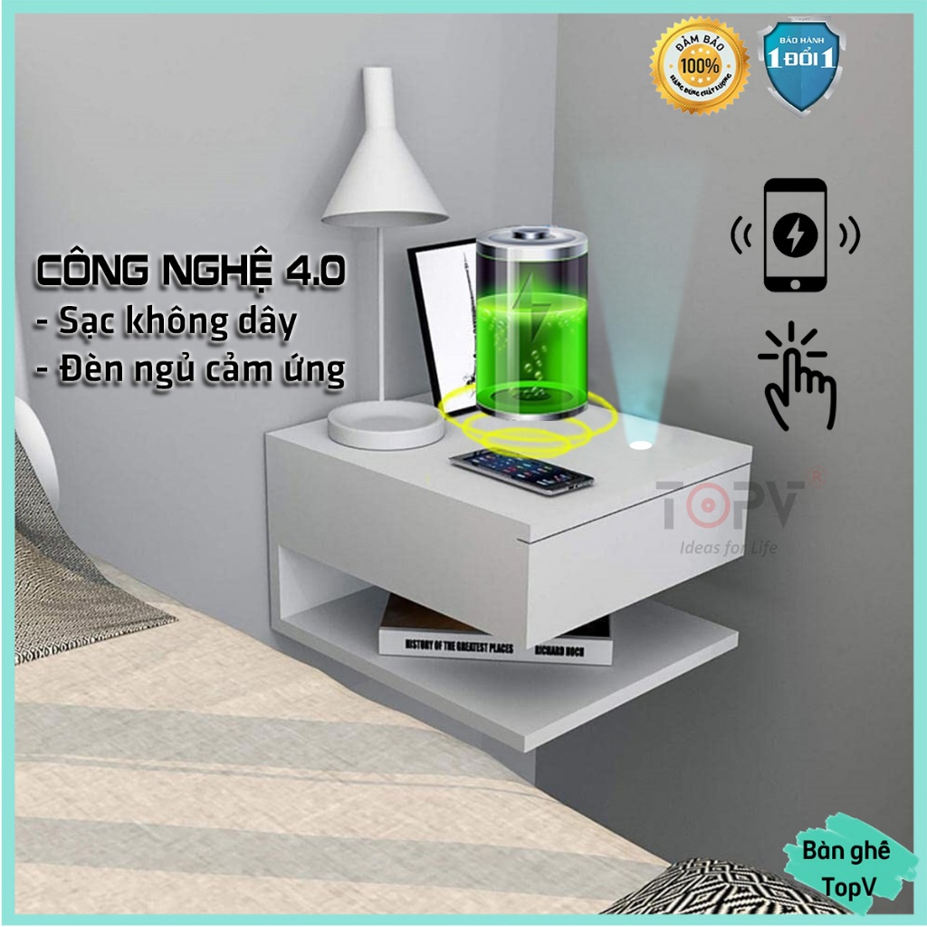 Kệ đầu giườngkèm đèn ngủ sạc không dây thông minh tủ tab đầu giường mini táp decor gỗ để kê phòng ngủ | BigBuy360 - bigbuy360.vn